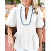 image:imageCicy Bell Women Puff Sleeve Peplum Blouse Ruffle Vneck Summer Babydoll TopsWhite