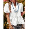 image:imageCicy Bell Women Puff Sleeve Peplum Blouse Ruffle Vneck Summer Babydoll TopsWhite