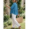 image:imageCicy Bell Womens Peplum Button Down Blouse Summer Vneck Flowy Babydoll TopsLake Blue