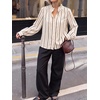 image:imageCicy Bell Womens Striped Button Down Shirts Ruffle Color Block BlousesBeige