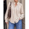 image:imageCicy Bell Womens Striped Button Down Shirts Ruffle Color Block BlousesBeige