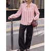 image:imageCicy Bell Womens Striped Button Down Shirts Ruffle Color Block BlousesLight Pink