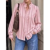 image:imageCicy Bell Womens Striped Button Down Shirts Ruffle Color Block BlousesLight Pink