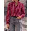 image:imageCicy Bell Womens Striped Button Down Shirts Ruffle Color Block BlousesWine Red