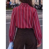 image:imageCicy Bell Womens Striped Button Down Shirts Ruffle Color Block BlousesWine Red