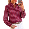 image:imageCicy Bell Womens Striped Button Down Shirts Ruffle Color Block BlousesWine Red