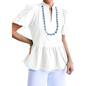 image:imageCicy Bell Women Puff Sleeve Peplum Blouse Ruffle Vneck Summer Babydoll TopsWhite