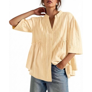 image:imageCicy Bell Womens Peplum Button Down Blouse Summer Vneck Flowy Babydoll TopsBeige