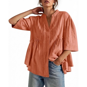 image:imageCicy Bell Womens Peplum Button Down Blouse Summer Vneck Flowy Babydoll TopsCaramel