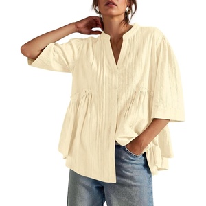 image:imageCicy Bell Womens Peplum Button Down Blouse Summer Vneck Flowy Babydoll TopsCreamy White