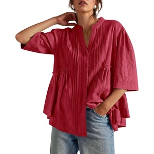 image:imageCicy Bell Womens Peplum Button Down Blouse Summer Vneck Flowy Babydoll TopsRed