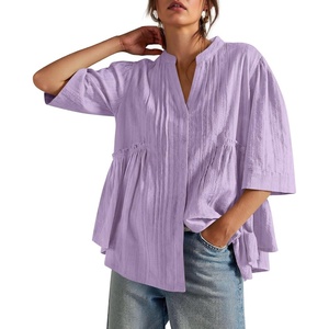 image:imageCicy Bell Womens Peplum Button Down Blouse Summer Vneck Flowy Babydoll TopsViolet