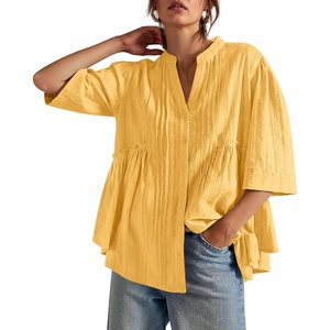 image:imageCicy Bell Womens Peplum Button Down Blouse Summer Vneck Flowy Babydoll TopsYellow