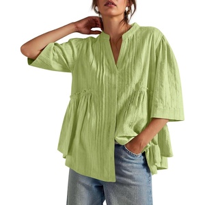 image:imageCicy Bell Womens Peplum Button Down Blouse Summer Vneck Flowy Babydoll TopsYellow Green