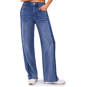 image:imageCicy Bell Womens Wide Leg Jeans Side Striped High Waisted Denim PantsBlue