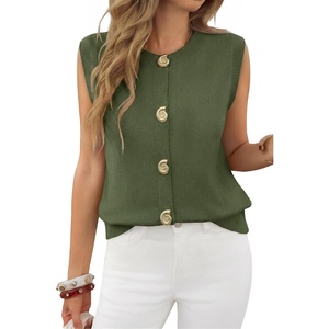 image:imageCicy Bell Womens Cropped Sweater Vests Sleeveless Button Up Knit Tank TopsArmy Green