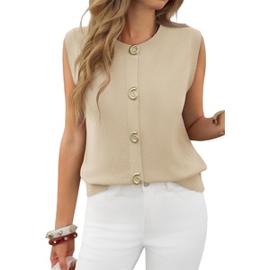 image:imageCicy Bell Womens Cropped Sweater Vests Sleeveless Button Up Knit Tank TopsBeige
