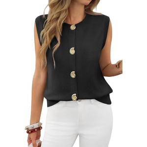 image:imageCicy Bell Womens Cropped Sweater Vests Sleeveless Button Up Knit Tank TopsBlack
