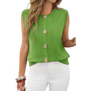 image:imageCicy Bell Womens Cropped Sweater Vests Sleeveless Button Up Knit Tank TopsGreen
