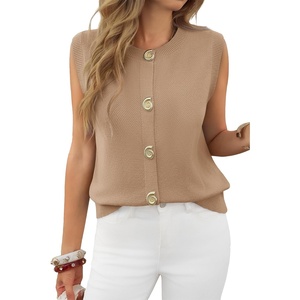 image:imageCicy Bell Womens Cropped Sweater Vests Sleeveless Button Up Knit Tank TopsKhaki