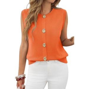 image:imageCicy Bell Womens Cropped Sweater Vests Sleeveless Button Up Knit Tank TopsOrange