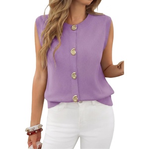 image:imageCicy Bell Womens Cropped Sweater Vests Sleeveless Button Up Knit Tank TopsPurple