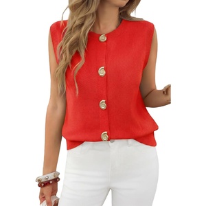 image:imageCicy Bell Womens Cropped Sweater Vests Sleeveless Button Up Knit Tank TopsRed