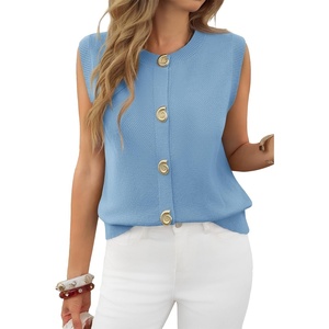 image:imageCicy Bell Womens Cropped Sweater Vests Sleeveless Button Up Knit Tank TopsSky Blue