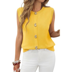 image:imageCicy Bell Womens Cropped Sweater Vests Sleeveless Button Up Knit Tank TopsYellow