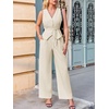 image:imageCicy Bell Womens 2 Piece Outfits V Neck Blazer Vest and Wide Leg Pants SetsApricot