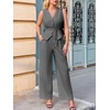 image:imageCicy Bell Womens 2 Piece Outfits V Neck Blazer Vest and Wide Leg Pants SetsGrey