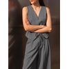 image:imageCicy Bell Womens 2 Piece Outfits V Neck Blazer Vest and Wide Leg Pants SetsGrey
