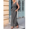 image:imageCicy Bell Womens 2 Piece Outfits V Neck Blazer Vest and Wide Leg Pants SetsGrey