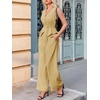 image:imageCicy Bell Womens 2 Piece Outfits V Neck Blazer Vest and Wide Leg Pants SetsKhaki