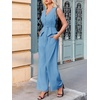 image:imageCicy Bell Womens 2 Piece Outfits V Neck Blazer Vest and Wide Leg Pants SetsLight Blue
