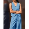 image:imageCicy Bell Womens 2 Piece Outfits V Neck Blazer Vest and Wide Leg Pants SetsLight Blue