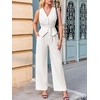 image:imageCicy Bell Womens 2 Piece Outfits V Neck Blazer Vest and Wide Leg Pants SetsWhite