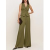 image:imageCicy Bell Womens Vest Sets Button Crop Blazer Vest and Wide Leg Pant SuitsArmy Green