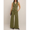 image:imageCicy Bell Womens Vest Sets Button Crop Blazer Vest and Wide Leg Pant SuitsArmy Green