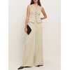 image:imageCicy Bell Womens Vest Sets Button Crop Blazer Vest and Wide Leg Pant SuitsBeige