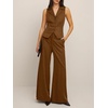 image:imageCicy Bell Womens Vest Sets Button Crop Blazer Vest and Wide Leg Pant SuitsBrown