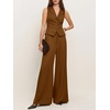 image:imageCicy Bell Womens Vest Sets Button Crop Blazer Vest and Wide Leg Pant SuitsBrown