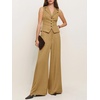 image:imageCicy Bell Womens Vest Sets Button Crop Blazer Vest and Wide Leg Pant SuitsKhaki