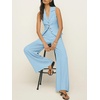 image:imageCicy Bell Womens Vest Sets Button Crop Blazer Vest and Wide Leg Pant SuitsLight Blue