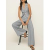 image:imageCicy Bell Womens Vest Sets Button Crop Blazer Vest and Wide Leg Pant SuitsLight Grey