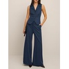 image:imageCicy Bell Womens Vest Sets Button Crop Blazer Vest and Wide Leg Pant SuitsNavy