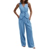 image:imageCicy Bell Womens 2 Piece Outfits V Neck Blazer Vest and Wide Leg Pants SetsLight Blue