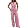 image:imageCicy Bell Womens 2 Piece Outfits V Neck Blazer Vest and Wide Leg Pants SetsLight Pink