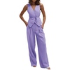 image:imageCicy Bell Womens 2 Piece Outfits V Neck Blazer Vest and Wide Leg Pants SetsLight Purple
