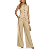 image:imageCicy Bell Womens Vest Sets Button Crop Blazer Vest and Wide Leg Pant SuitsCute Light Khaki